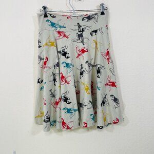 Effie's‎ Heart Skirt Size S Pull On Swing Flare Pockets Retro Boho Beige Birds